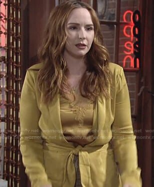 Mariah’s yellow lace top and tie waist jacket on The Young and the Restless