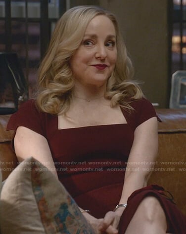 Marissa’s burgundy squre neck dress on Bull