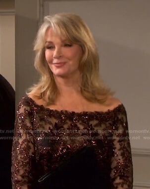 Marlena's brown sequin off-shoulder dress on Days of our Lives