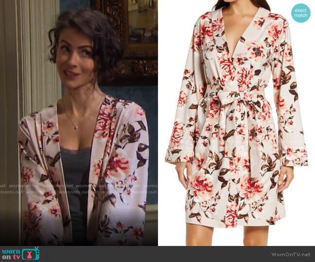 Claire Classic Short Robe by Mason Grey worn by Sarah Horton (Linsey Godfrey) on Days of our Lives