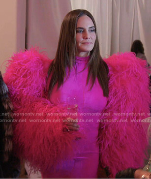 Meredith's pink feather sleeve dress on The Real Housewives of Salt Lake City