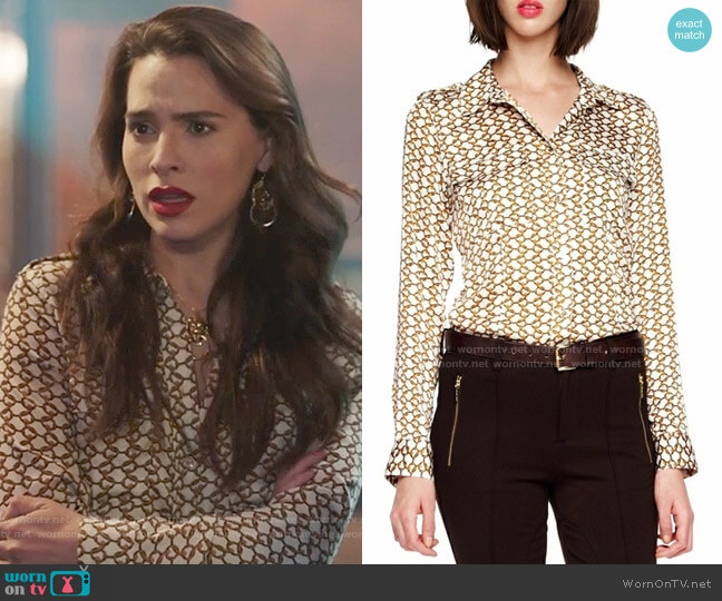 WornOnTV: Ginger's chain print blouse on Filthy Rich | Melia Kreiling |  Clothes and Wardrobe from TV