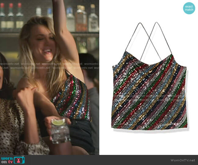 Milly Gia Cowel Neck Cami worn by Cassie Bowden (Kaley Cuoco) on The Flight Attendant