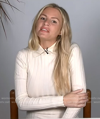 Morgan’s white ribbed collared sweater on E! News Daily Pop