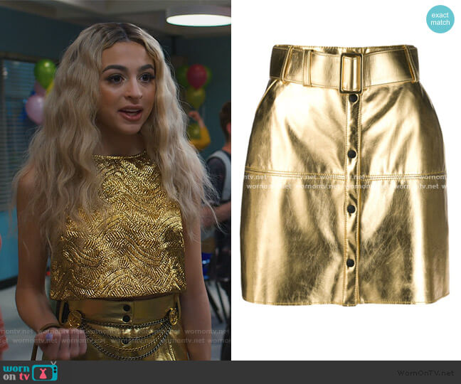 Metallic Pencil Mini Skirt by Msgm worn by Lexi (Josie Totah) on Saved By The Bell