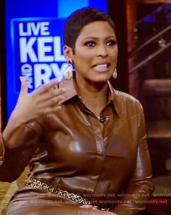 Tamron Hall’s brown leather shirtdress on Live with Kelly and Ryan