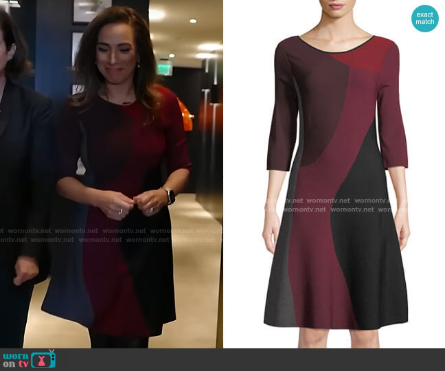 Round-Neck 3/4-Sleeve Colorblock Twirl Dress by Nic + Zoe worn by Michelle Miller on CBS Mornings
