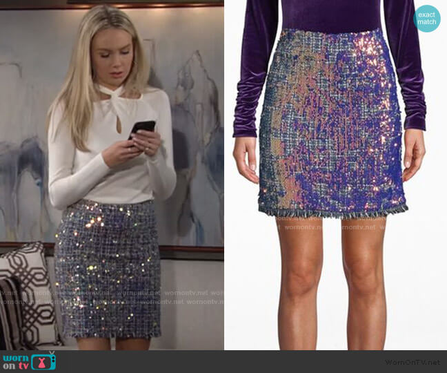 Sequin Tweed Mini Skirt by Nicole Miller worn by Abby Newman (Melissa Ordway) on The Young and the Restless