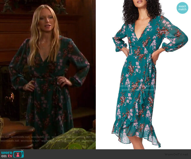 Palazzo Print Long Sleeve Silk Wrap Dress by Paige worn by Abigail Deveraux (Marci Miller) on Days of our Lives