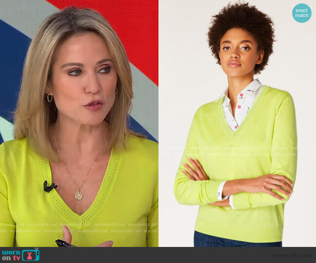 Contrast V-Neck Wool Sweater by Paul Smith worn by Amy Robach on Good Morning America