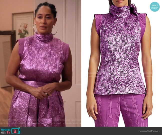 Mirar Jacquard Metallic Tie-Neck Top by Rachel Comey worn by Rainbow Johnson (Tracee Ellis Ross) on Black-ish