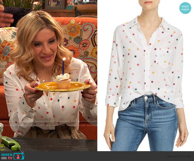 Kate Star Print Silk Shirt by Rails worn by Chelsea Grayson (Anneliese van der Pol) on Ravens Home