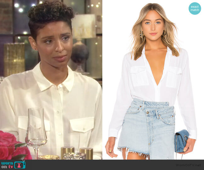 Rhett Silk Button Down Blouse by Rails worn by Elena Dawson (Brytni Sarpy) on The Young and the Restless