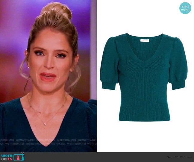 WornOnTV: Sara’s teal puff shoulder sweater on The View | Sara Haines ...