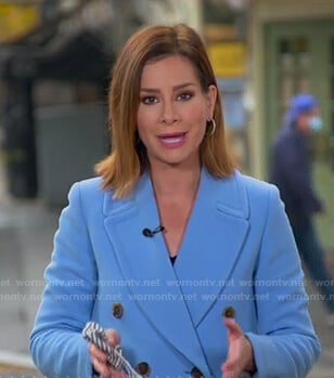 Rebecca’s blue double breasted coat on Good Morning America