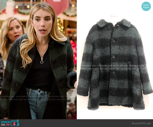 RED Valentino Striped Coat worn by Sloan (Emma Roberts) on Holidate (2020)