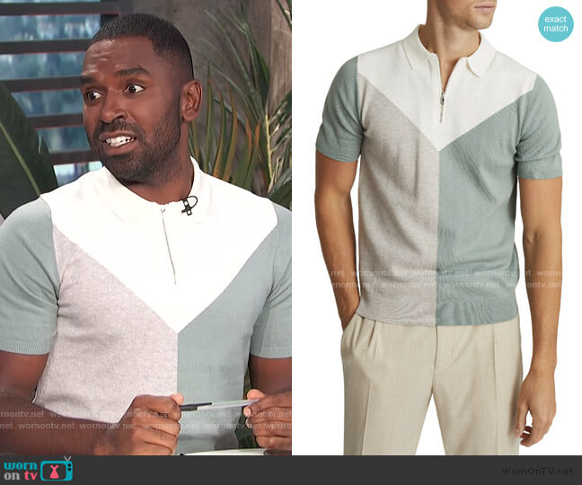 Butler Colorblock Wool Blend Zip Polo by Reiss worn by Justin Sylvester on E! News