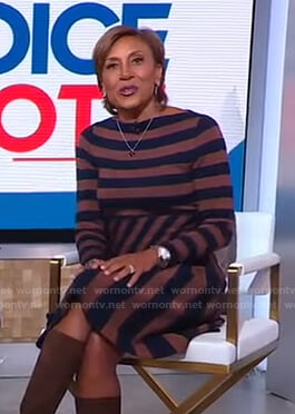 Robin’s black and brown striped dress on Good Morning America