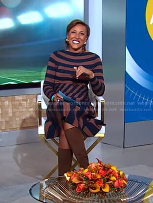 Robin's black and brown striped dress on Good Morning America