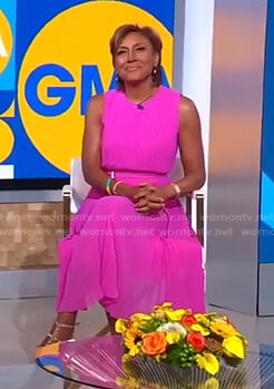 Robin’s pink pleated midi dress on Good Morning America