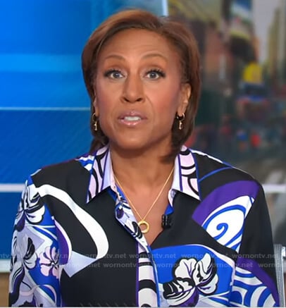 Robin’s blue printed blouse on Good Morning America