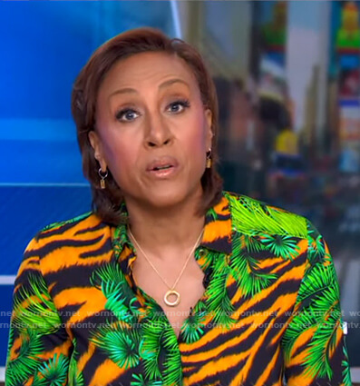 Robin’s tiger and palm leaf print blouse on Good Morning America