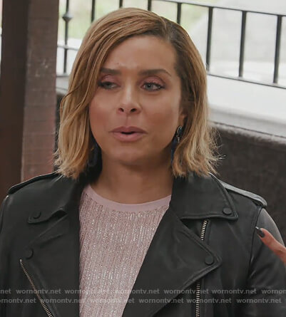 Robyn's black leather moto jacket on The Real Housewives of Potomac