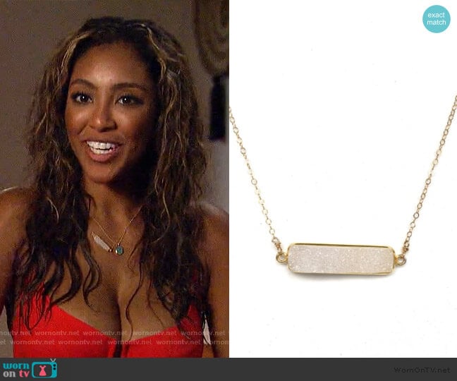 You Aare Beautiful Necklace by Robyn Rhodes worn by Tayshia Adams on The Bachelorette