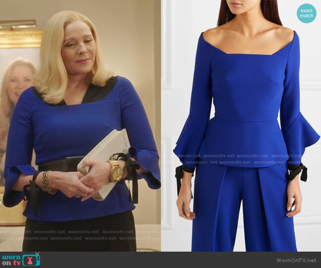 Roland Mouret Holden Top worn by Margaret Monreaux (Kim Cattrall) on Filthy Rich