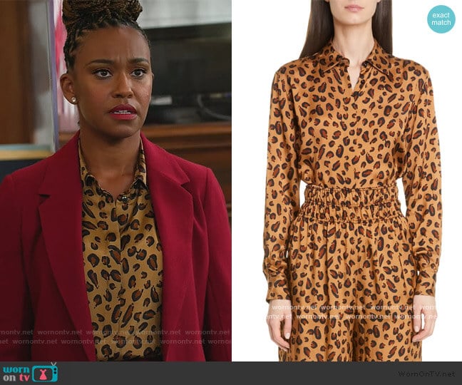 Leopard Print Relaxed Shirt by Rosetta Getty worn by Ryan Michelle Bathe on All Rise worn by Rachel Audubon (Michelle Bathe) on All Rise