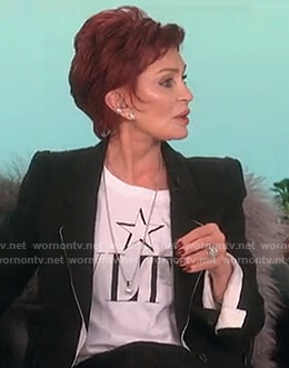 Sharon’s white VLTN logo tee on The Talk