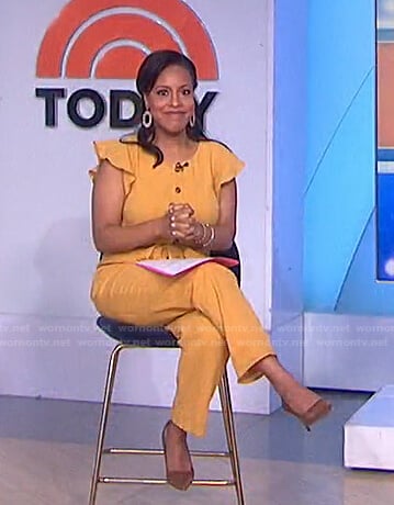 Sheinelle's yellow ruffle jumpsuit on Today