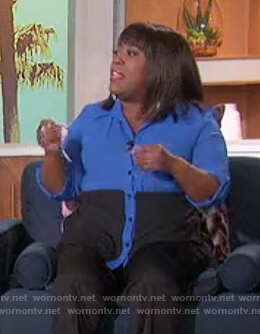 Sheryl's blue colorblock shirt on The Talk