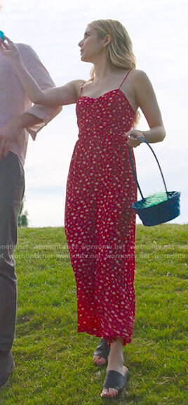 Sloan's red floral Easter jumpsuit on Holidate