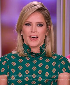 Sara’s green print ruffle neck top on The View