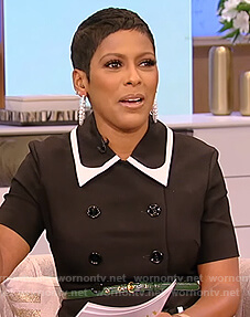 Tamron’s black contrast trim blazer dress on Tamron Hall Show