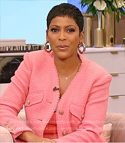 Tamron’s pink tweed jacket on Tamron Hall Show