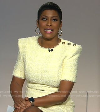 Tamron’s yellow tweed mini dress on Tamron Hall Show