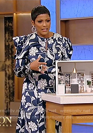 Tamron’s blue floral dress on Tamron Hall Show