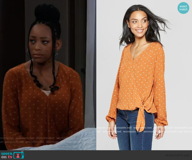 Long Sleeve Print Wrap Top by Universal Thread at Target worn by Trina (Sydney Mikayla) on General Hospital