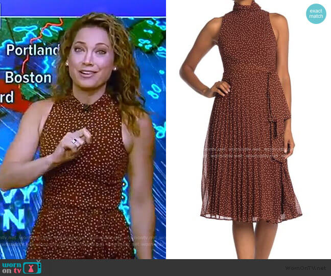 Chiffon Dot Mock Neck Dress by Taylor worn by Ginger Zee on Good Morning America