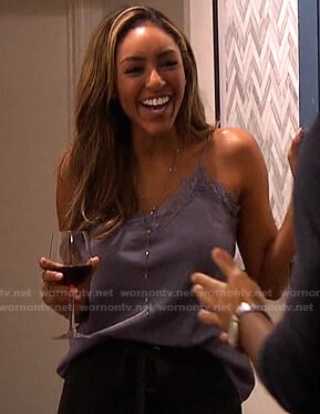 Tayshia's purple lace-trim cami on The Bachelorette