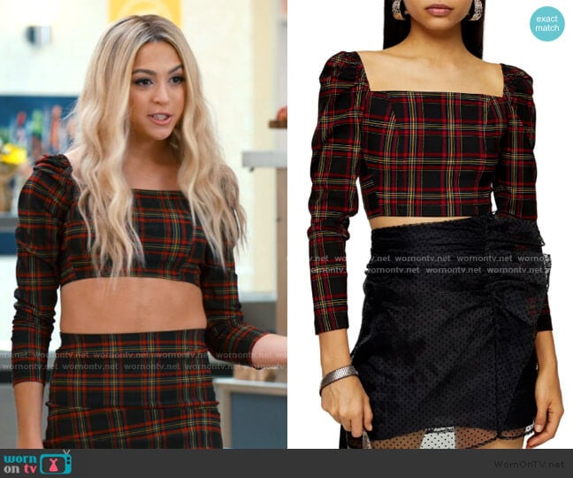 Tartan Plaid Crop Blouse by Topshop worn by Lexi (Josie Totah) on Saved By The Bell