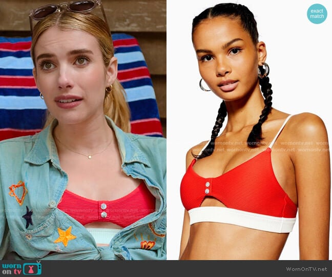 Topshop Button Bikini Top with Cutout  worn by Sloan (Emma Roberts) on Holidate (2020)