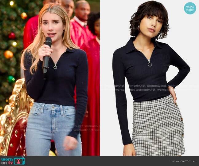 Topshop Long Sleeve Zip Polo worn by Sloan (Emma Roberts) on Holidate (2020)