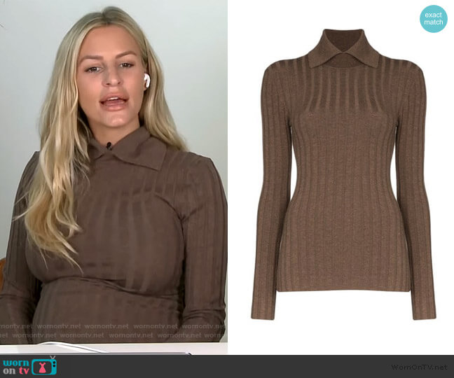 Aviles Point-Collar Ribbed Sweater by Toteme worn by Morgan Stewart on E! News