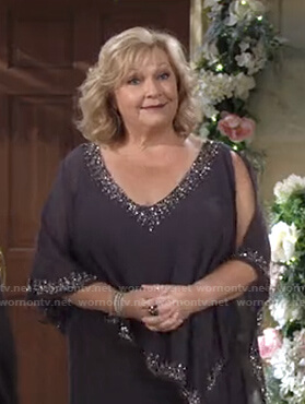 Traci’s grey embellished v-neck dress on The Young and the Restless