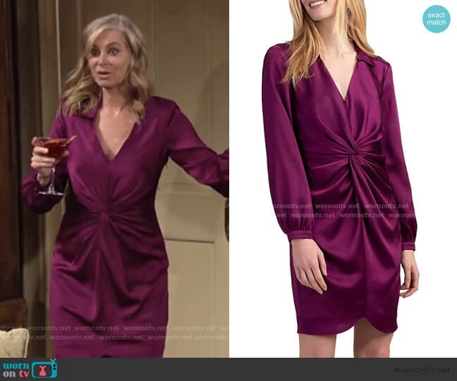 Anne Long-Sleeve Knotted Satin Dress by Trina Turk worn by Ashley Abbott (Eileen Davidson) on The Young and the Restless