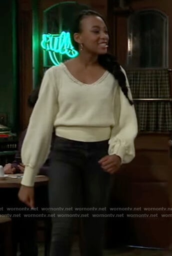 Trina’s yellow open stitch sweater on General Hospital