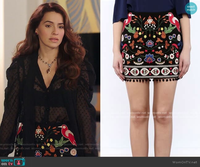 Umgee Embroidered Skirt worn by Ginger Sweet (Melia Kreiling) on Filthy Rich